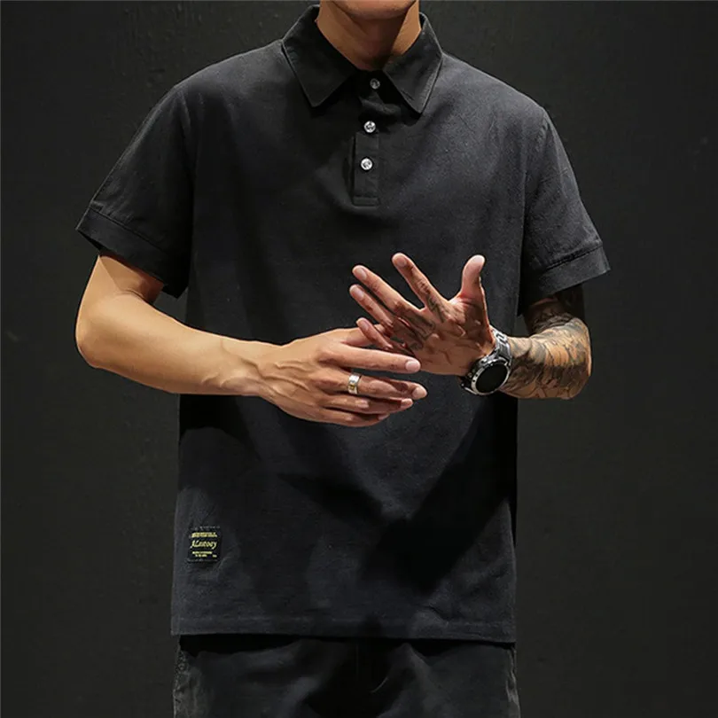 New Fashion Men Summer Cotton And Linen Short Sleeve Solid Color Stand Neck Loose Casual T Shirt Blouse Polo Top #4A24 (22)