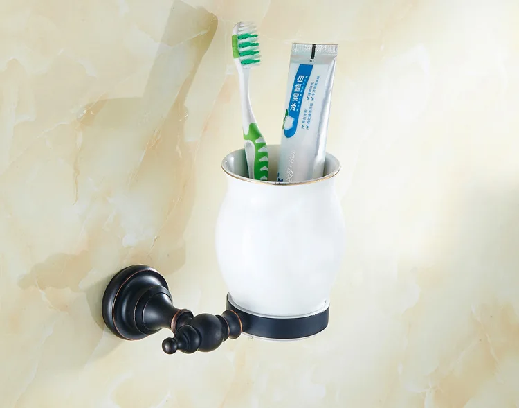 Черный бронзовый аксессуары для ванной комнаты латунь один держатель стаканов держатель зубной щетки керамическая чашка 5101