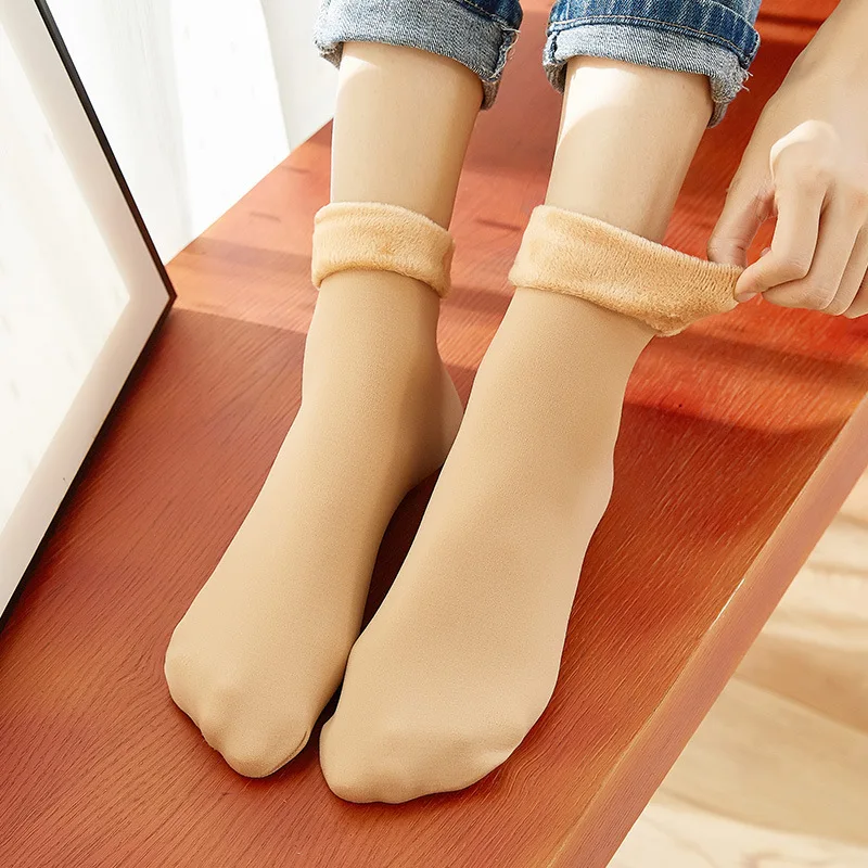 

Autumn Winter Thermal Socks Women Cotton Cashmere Thickened Sleeping Socks Plus Velvet Women Boots Floor Wool Solid Sock Womens
