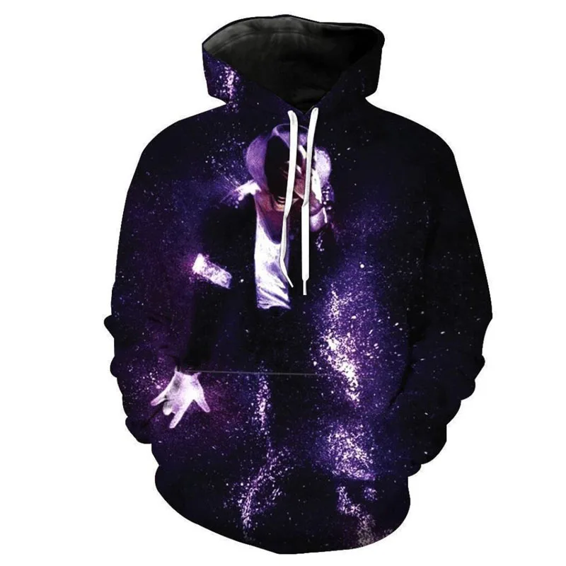 Fashion Cool Sweatshirt Hoodies Men Women Starry Sky 3D Print Michael Jackson Purple Hot Style Streetwear Sleeve Clothing Hooded