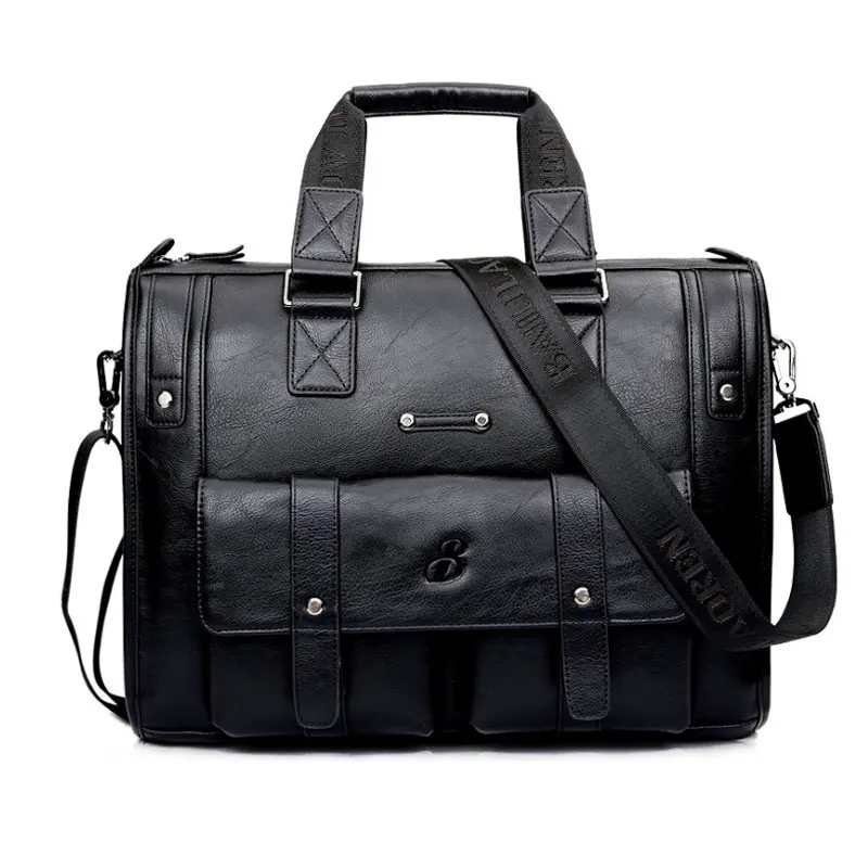 Scione мужской портфель из искусственной кожи, Вместительная деловая сумка-мессенджер на плечо для ноутбука, Высококачественная офисная сумка для путешествий - Цвет: Black big