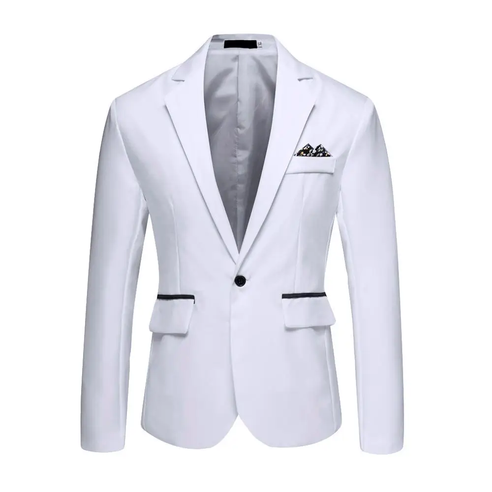 Модный повседневный приталенный пиджак на пуговицах, мужской Трикотажный Хлопковый тонкий костюм, мужской пиджак - Цвет: Белый