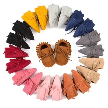 

0-18M Baby Shoes Soft Bottom Scandal Girls Boys Moccasins Tassel Lace-Up Nubuck Leather Infant Bebe