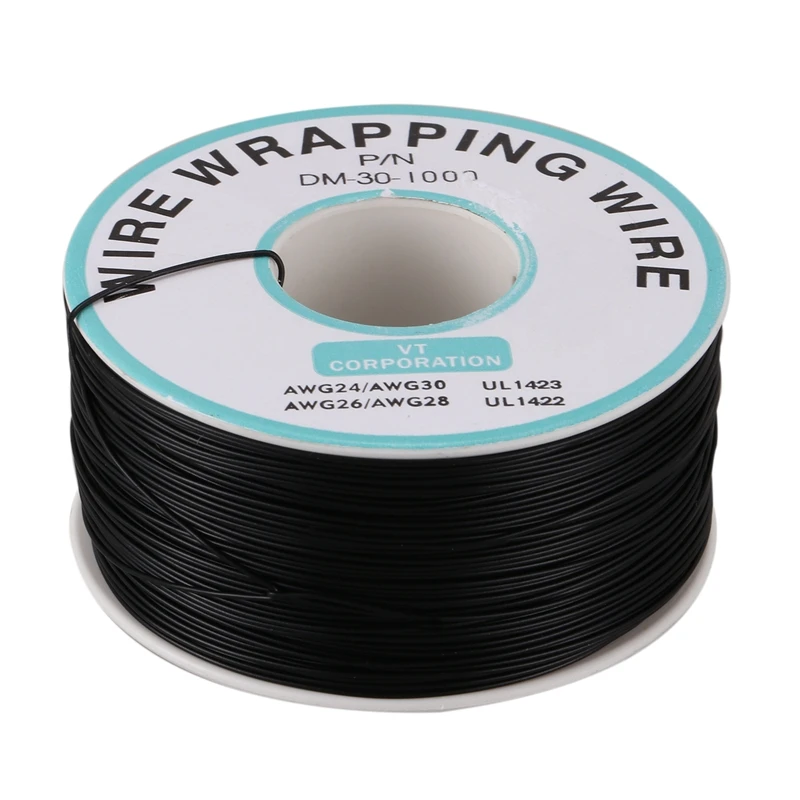 EASY-P/N B-30-1000 30AWG Tin Plated Copper Wire Wrepping Cable Reel Black 305M