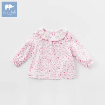 

DBM7306 dave bella spring baby girls hearts print shirt kids cotton sweet tops children high quality blouses