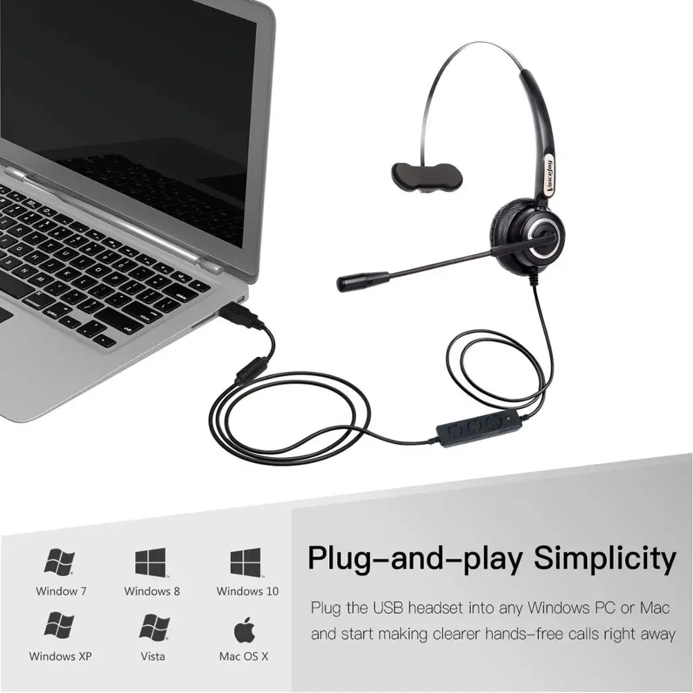 VoiceJoy колл центр гарнитура с микрофоном USB разъем наушники для компьютера и ПК