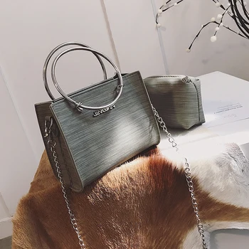 

2 bag 2017 Fashion New Women Handbags High-quality PU leather Tote Handbag High quality Women's Handbags Ring Chain Shoulder bag