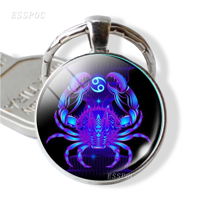 

Car Keychain Leo Virgo 12 Constellation Keychains Glass Cabochon Pendant Constellation Key Rings Silver Plated Bag Keychains