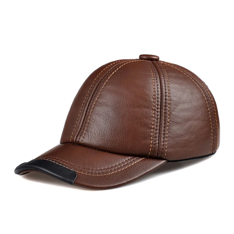 

New winter fashion leather hat Mens Leather Baseball Cap Hat Haining leather peaked cap