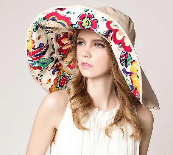 2018 패션 디자인 꽃 접을 수있는 태양 모자 여름 모자 여자에 대 한 UV 보호 큰 가장자리 비치 태양 모자 야외