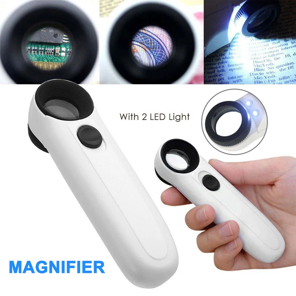 

1 Pcs Magnifier 40x Magnifying Glass Handheld Jewelry Loupe Loop with 2 LED Lights --M25