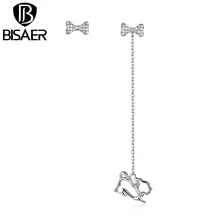 BISAER Лидер продаж Кристалл Милая Собака Французский бульдог Любовь Циркон кость Длинная цепочка серьги гвоздики для женщин Серебряный цвет ювелирные изделия WEYE182