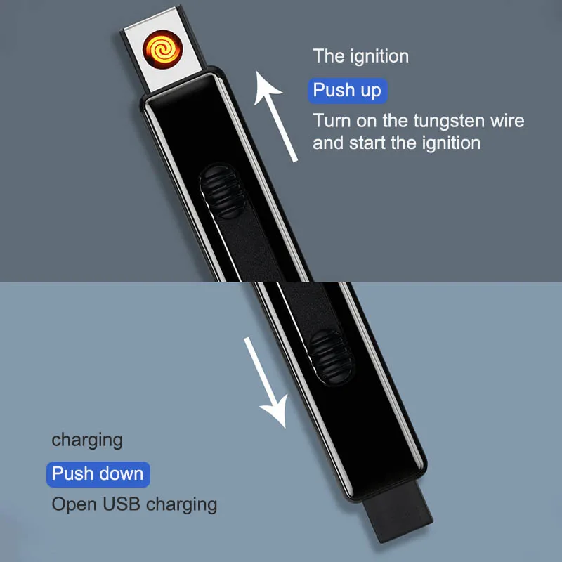 Цинковый сплав электронная USB Зажигалка перезаряжаемая WilndProof для мужчин подарок для курения гаджеты нажимать зажигать сигарету зажигалки беспламенные