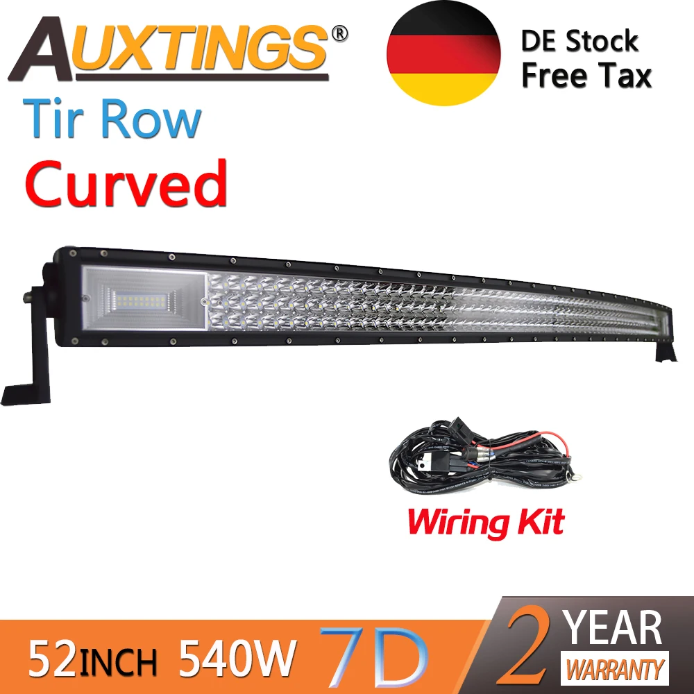 Auxtings 52inch 675w Curved 3-rows movable bracket IP67 waterproof high power high lumens tri rows 52''7D LED light bar offroad