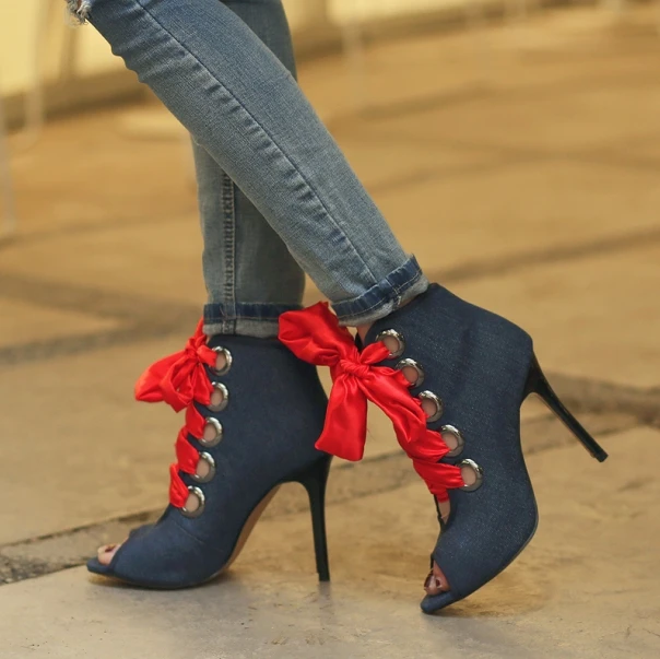 Gladiator Sandals Women Sexy Cross Tied Women Pumps 2018 Summer Denim Supper High Heels Shoes New Casual Office Lady Shoes Woman (5)