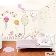 Заказная ткань и текстильные обои для стен ткань бархат хлопок и лен для детей Детская кроватка комната мультфильм кролик воздушный шар Топ