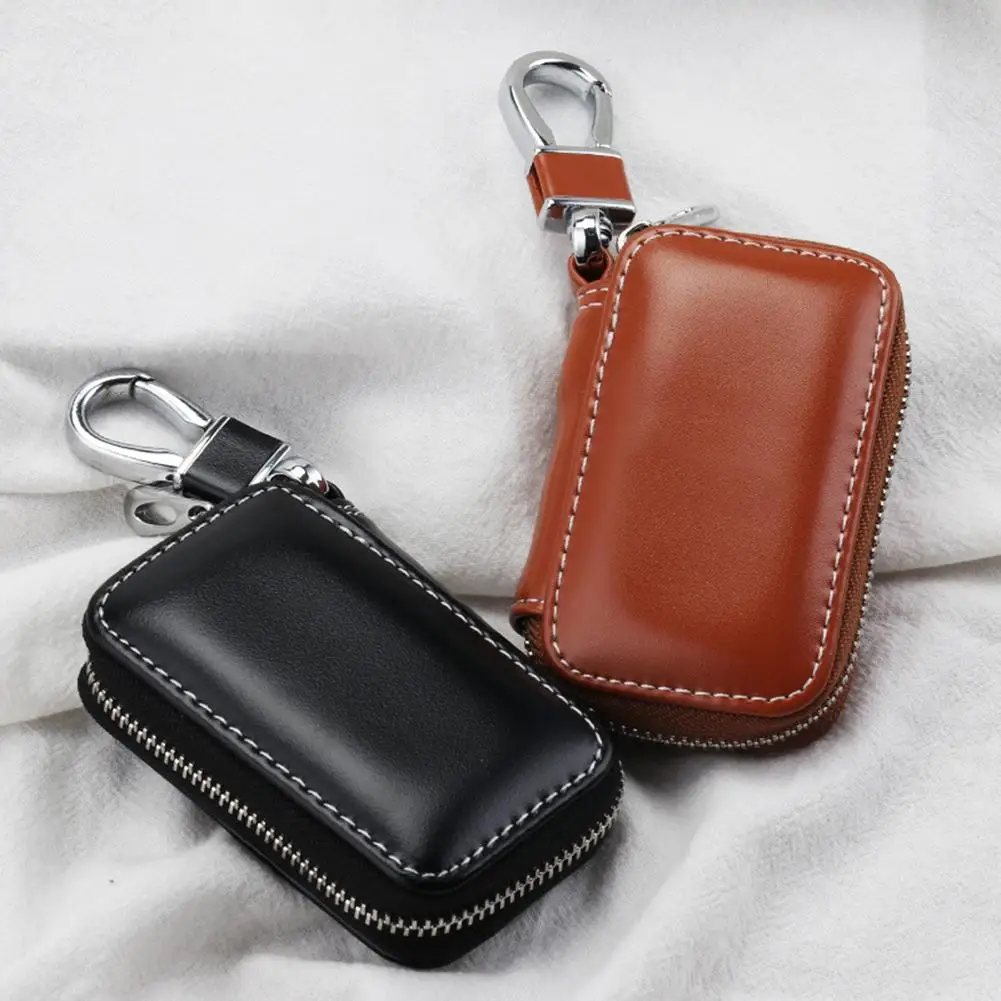 Stylish Genuine Leather Car Key Fob Case Cover Keychain Zipper Bag ...