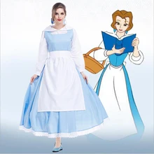 Красавица и чудовище костюм для косплея "Белль" платье горничной косплей костюм женщины синий полный комплект платье