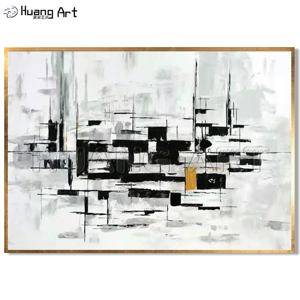 

Pure Handmade Simple Abstract Oil Painting on Canvas for Room Wall Decor Hand Painted White and Black Abstract Wall Painting