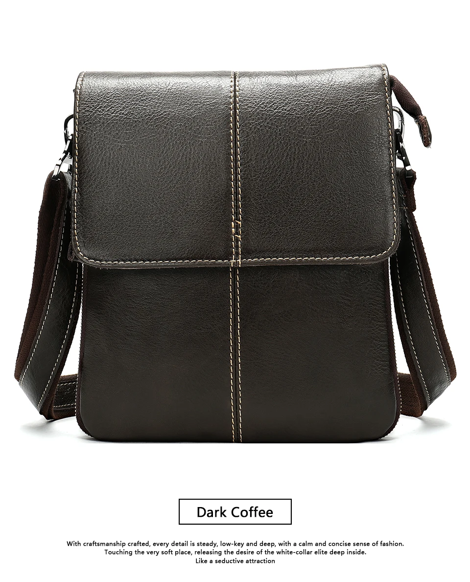 6 Men's Genuine Leather Shoulder Bag Cover & Zipper Leather Crossbody Bags for Men Messenger Bag Men Shoulder Bags Male Flap