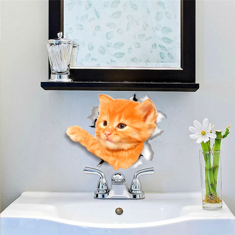 3d эффект яркие кошки настенные наклейки для туалета ванной комнаты украшения