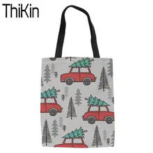 THIKIN Рождество печати Холст Tote сумки для женщин модные сумки для покупок дамы складная сумка для покупок женщин сумка