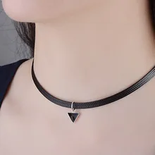 

ONEVAN New Charm Silver 925 Triangle Epoxy Pendant Necklace Female Black Wax Rope Chain Choker Necklaces For Women Jewelry Gift