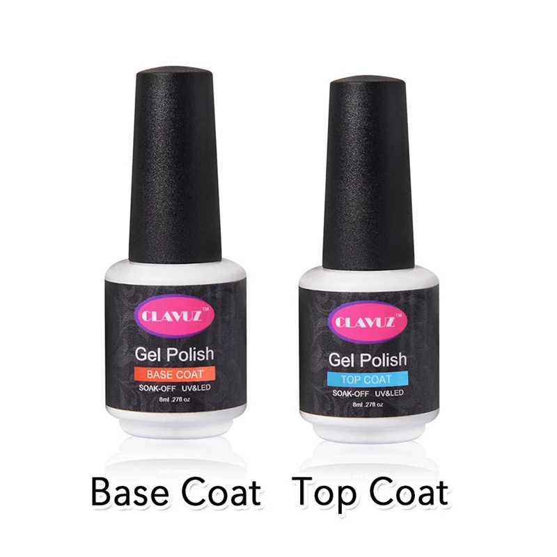 

CLAVUZ 8ml Long Lasting Foundation Base Coat Top Coat Set UV LED Soak off UV Gel Polish Top Base UV Nail Prime Art Lacquer