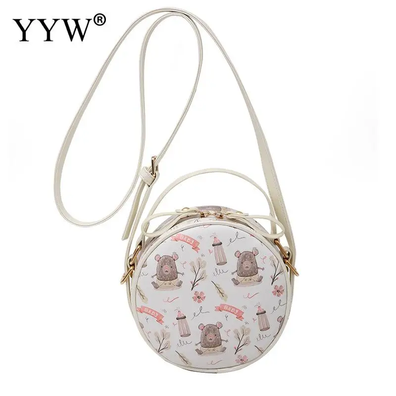 Print Crossbody Bags For Women Round Mini Small Handbag White Leather Ladies Hand Bag Female ...