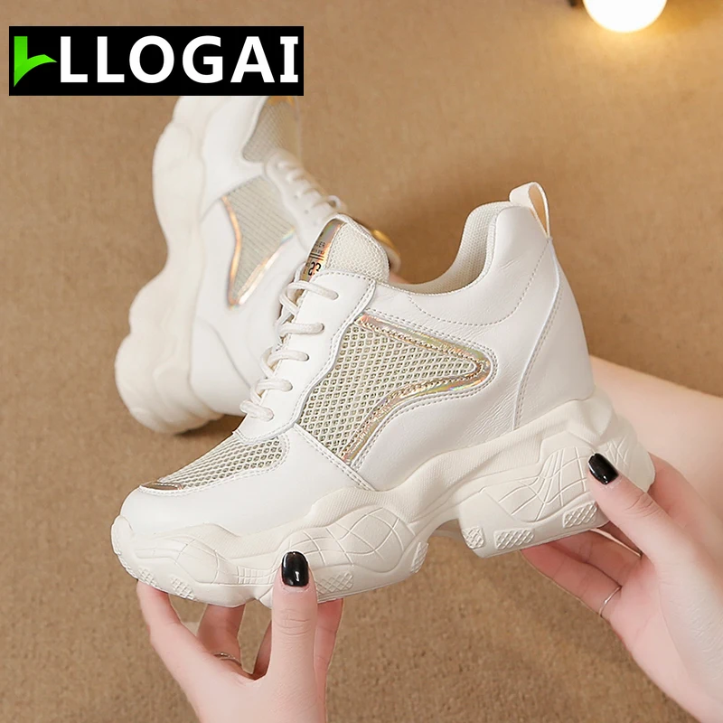 

2019 Breathable Mesh Platform Shoes Super High Heels High Top Sneakers Women Wedge Casual Women Shoes Spring Autumn Shoes Woman