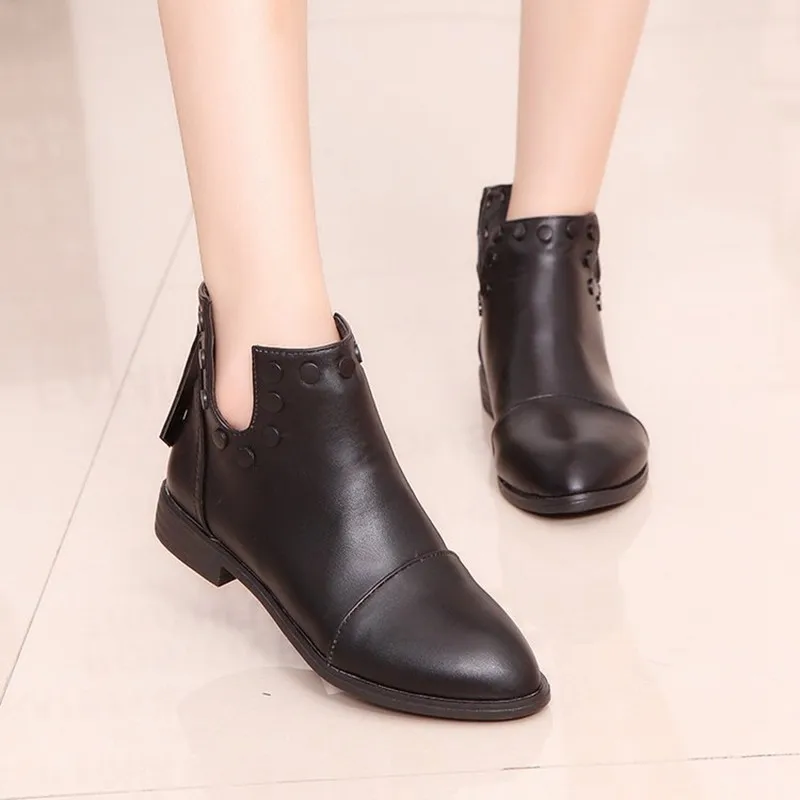 COOTELILI Fashion Rivet Ankle Boots For Women 2018 Autumn Winter Zipper Shoes Woman Black Casual Rubber Boots Women 35-39 (9)