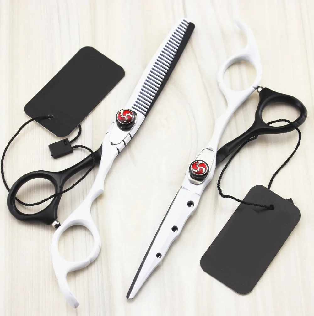 Custom Japan 440c alloy white Piano paint cutting barber makas thinning scisor cut hair scissor shears