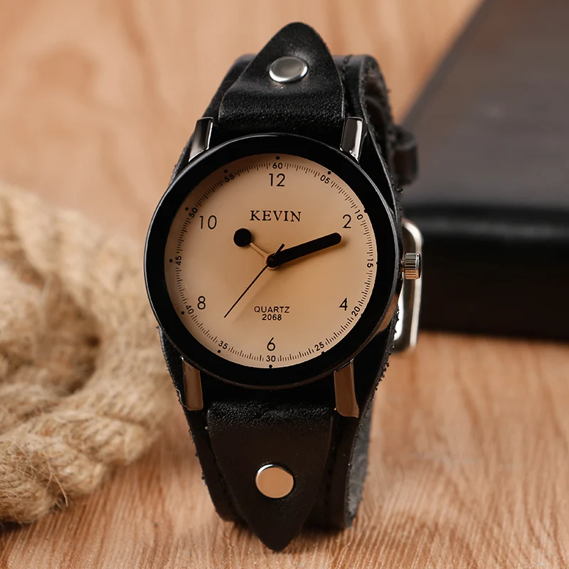 

Punk Black Watches Male Matchstick Design Fashion Casual Cool Quartz Wristwatches Soft Leather Band Strap Relogio Masculino