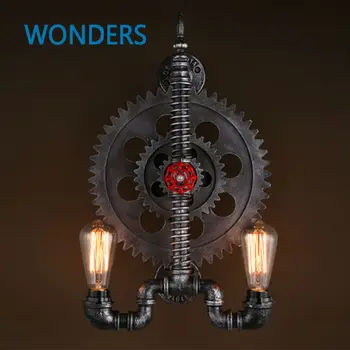 

Gear Design Creative Loft Vintage Wall Light With 2 Lights Fixtures Retro Pipe Lamp Industrial Wall Sconces Aplik