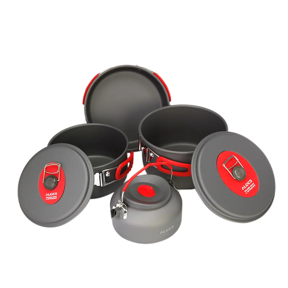 

ALOCS CW-C06S Portable Aluminum Outdoor Camping Hiking Cookware Cooking Picnic Pan Pot Teapot Dishcloth Set 3-4 People