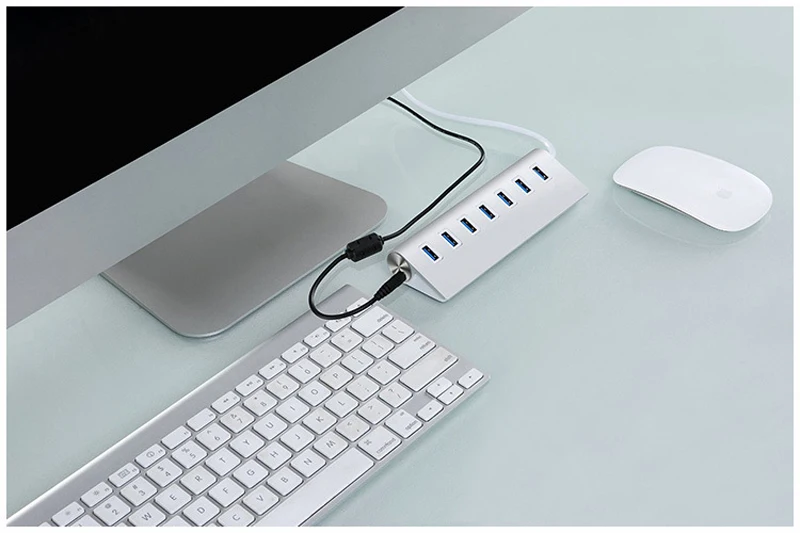 Portas de Alumínio Velocidade + Adaptador de Alimentação ac para pc Alta Laptop Mac Eua ue ru Plug Hub Usb 3.0 7 5gbps 3 High Quality Computador e Escritório