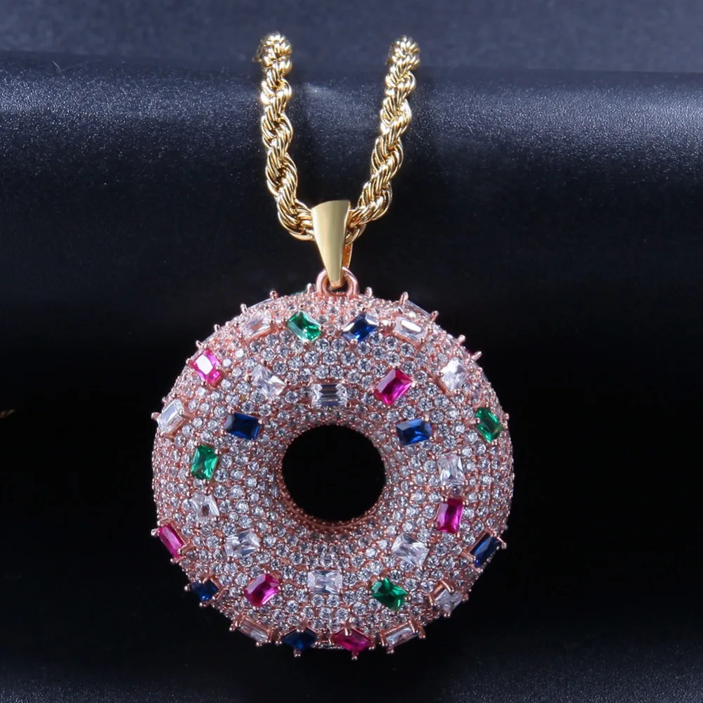 New Design Fashion Cubic Zirconia Donut Necklace Women Men Hip Hop Aaa