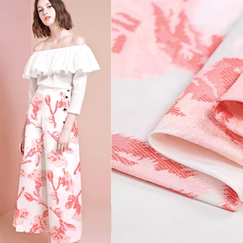 

135CM Wide 320G/M Weight Orange Jacquard White Acrylic Polyester Fabric for Spring and Summer Dress Shirt Jacket E376