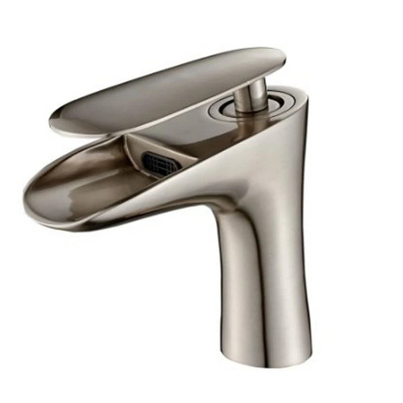 

Waterfall Spout Brushed Nickel Bathroom Basin Faucet Vanity Sink Mixer Tap NEW