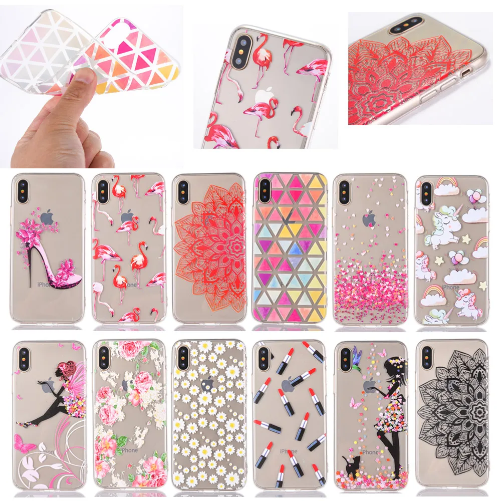 

For IPHONE X 8 7 6 6S Flamingo Love Patterned Transparent Soft Silicone TPU Phone Case For IPHONE 8PLUS 7 PLUS 6SPLUS Back Cover