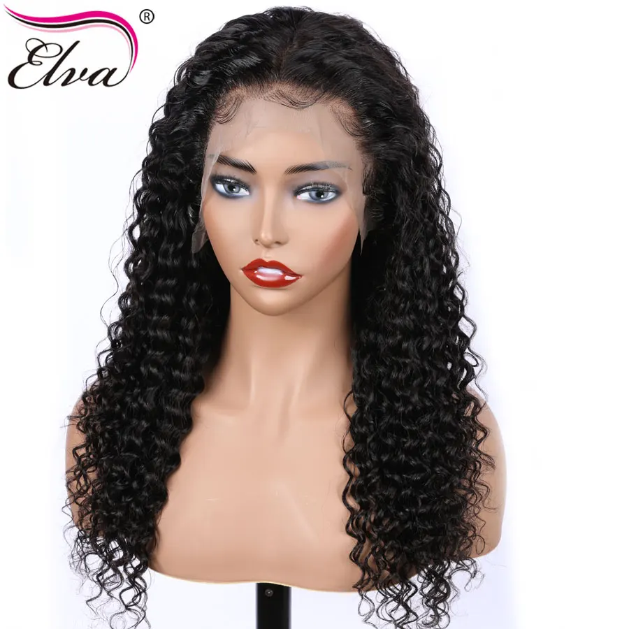 Волосы ELVA полностью кружевные человеческие волосы парики для черных женщин бразильские волосы remy 150 плотность вьющиеся парики на сетке с детскими волосами предварительно сорванные