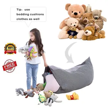 

Canvas Large Stuffed Dolls Storage Bag Kids Clothes Toy Storage Bean Bags Seat