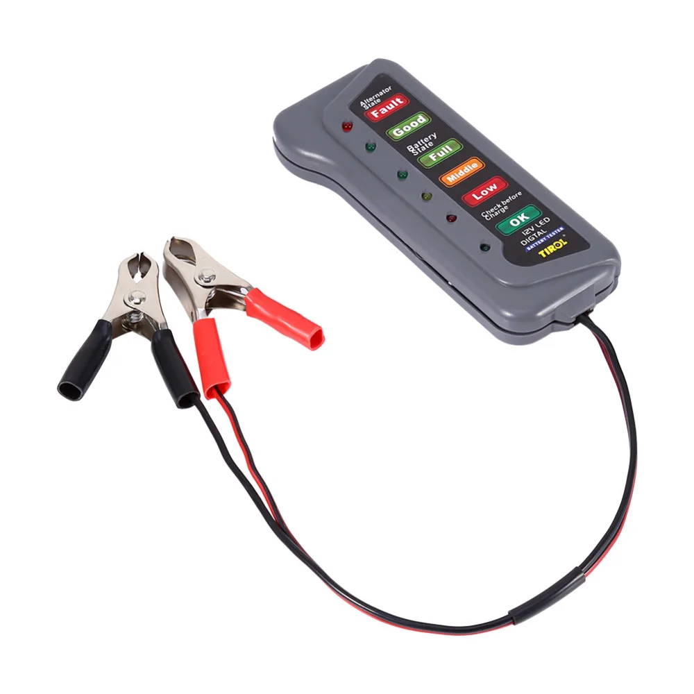 12V Car Motorcycle Digital Battery Alternator Tester with 6 LED Lights