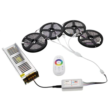 

5M/10M/15M/20M 5050 RGB LED Strip Set With 2.4G Touch Screen RF Remote Controller+12V Power Supply Adapter