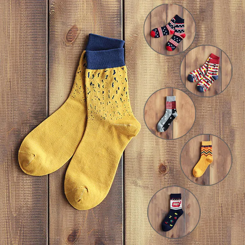 Fashion Men Autumn Winter Cotton Socks Stripes Cute Candy Stars Polka