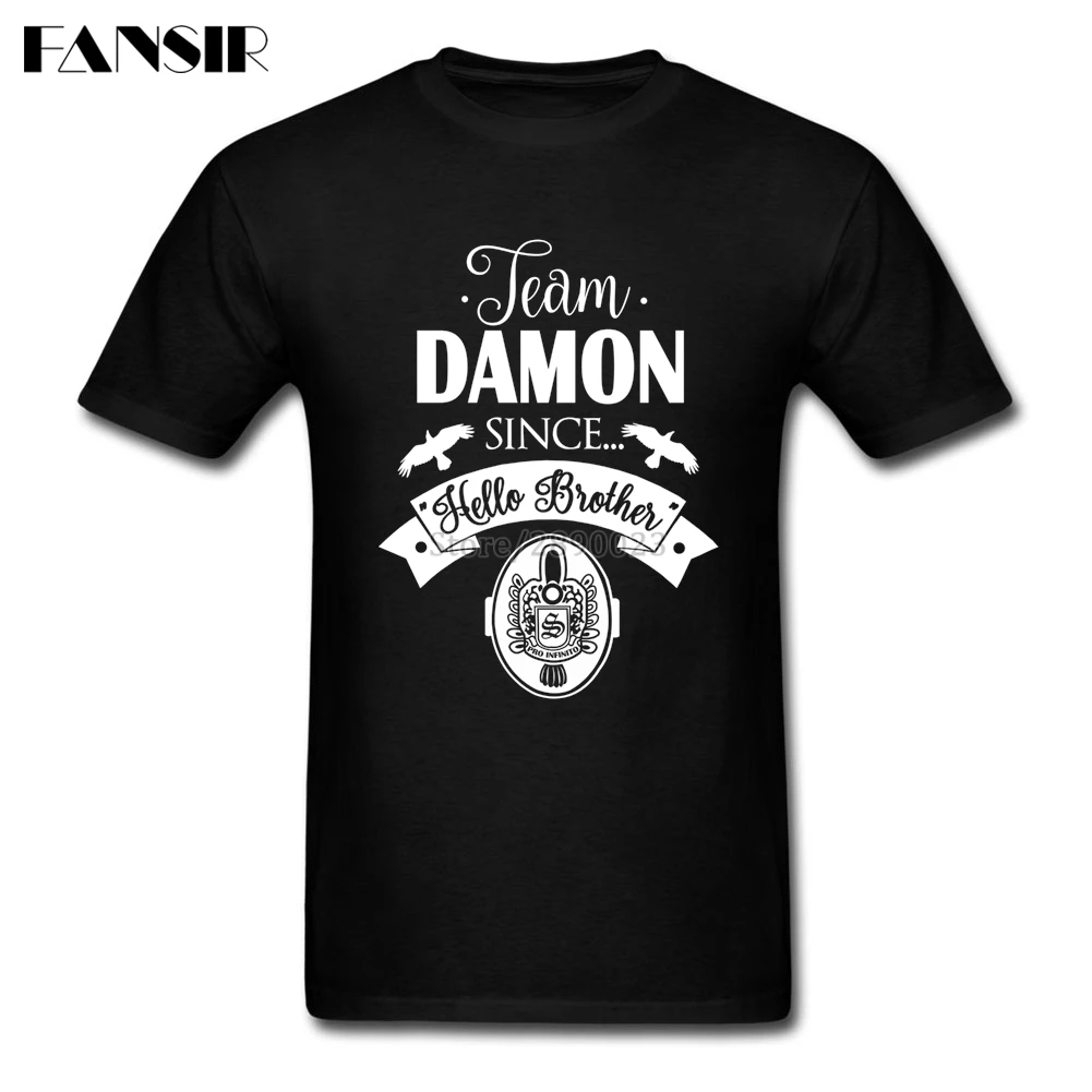 

Printed Tees Shirt Men Custom Cotton Short Sleeve The Vampire Diaries Damon Salvatore Guys Clothes Tops Men T-shirts