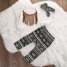 3 предмета, Одежда для новорожденных девочек боди с кисточками, топы с длинными рукавами+ штаны+ повязка на голову, леггинсы комплект одежды для маленьких девочек