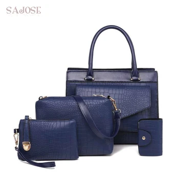 

PU Leather Women's Tote Bag Ladies Shoulder Bags Designer Crossbody Bag Female 4 Sets Bag Small Purse Card Package And Handbag