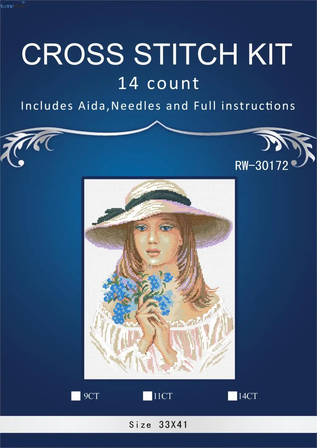 

Lovely Hot Sell Counted Cross Stitch Kit Forget Me Not Beautiful Girl Lady Woman with Blue Flowers riolis 100/045 RW-30172