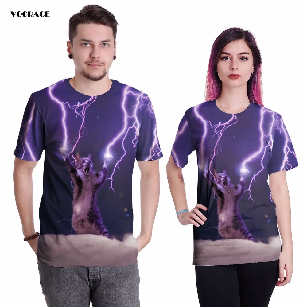 

VOGRACE 3d Print Christmas T-Shirt Vest Cat Lightning Rock Band Tanks Tee Cool T Shirt Personality T Shirt For Brand Tops Couple